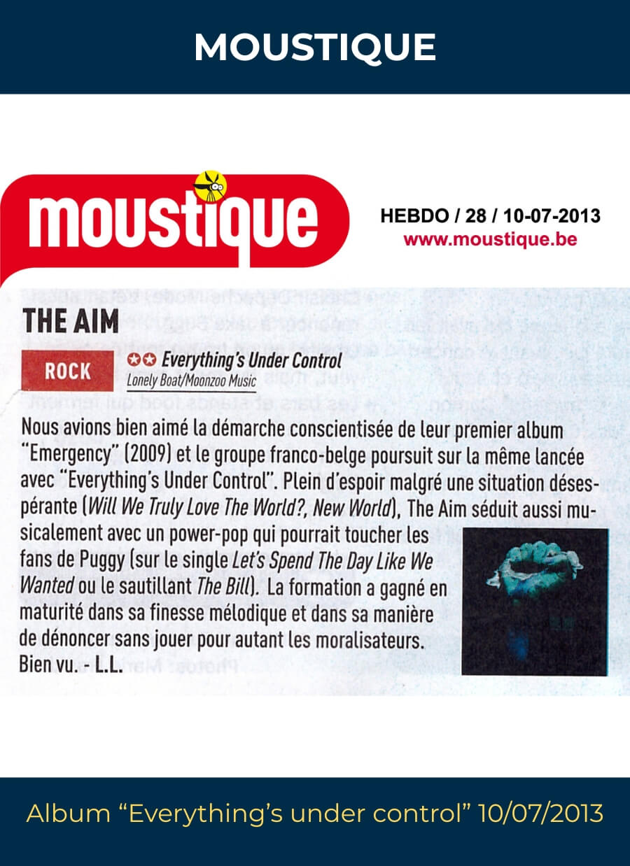 Presse Moustique - album Everything’s Under Control – The aiM (Guillaume Corpard)