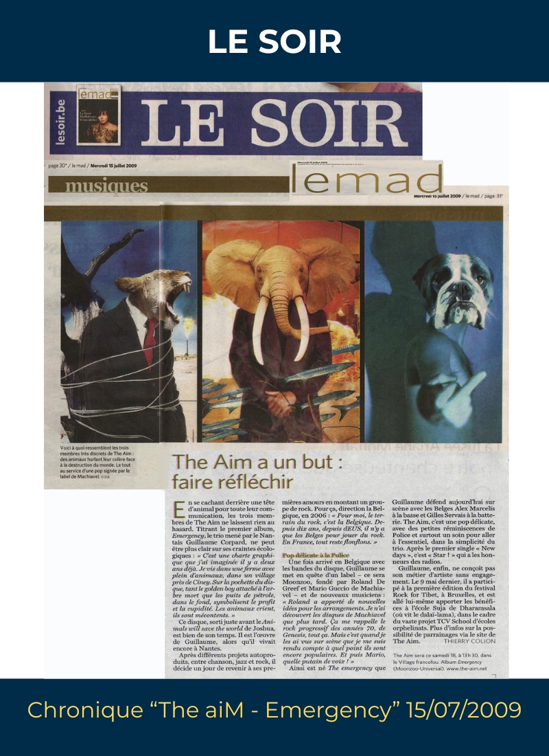 Article Le Soir - Album Emergency de The aiM (Guillaume Corpard)