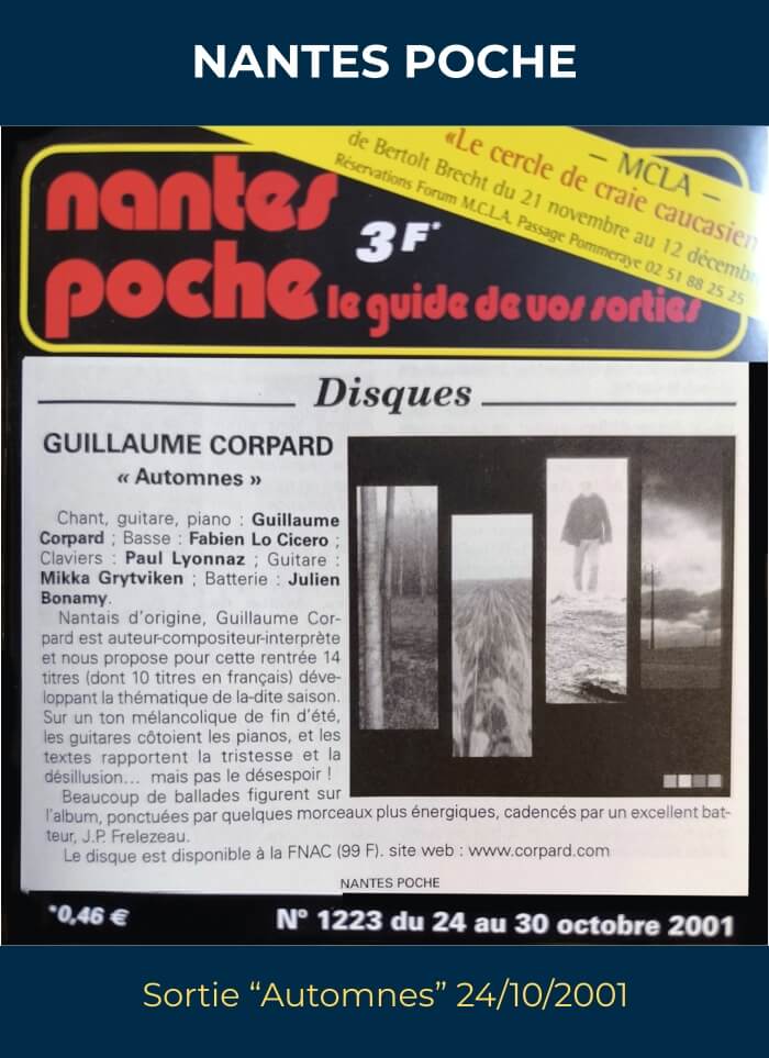 Article Nantes Poche - Album Automnes de Guillaume Corpard (2001)