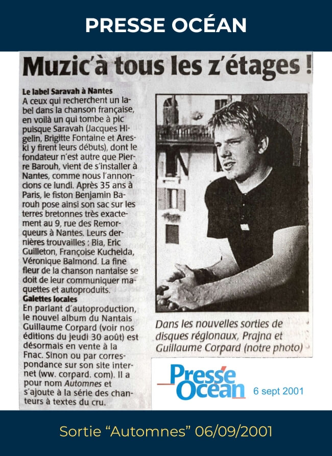 Presse Océan - - Album Automnes de Guillaume Corpard (2001)