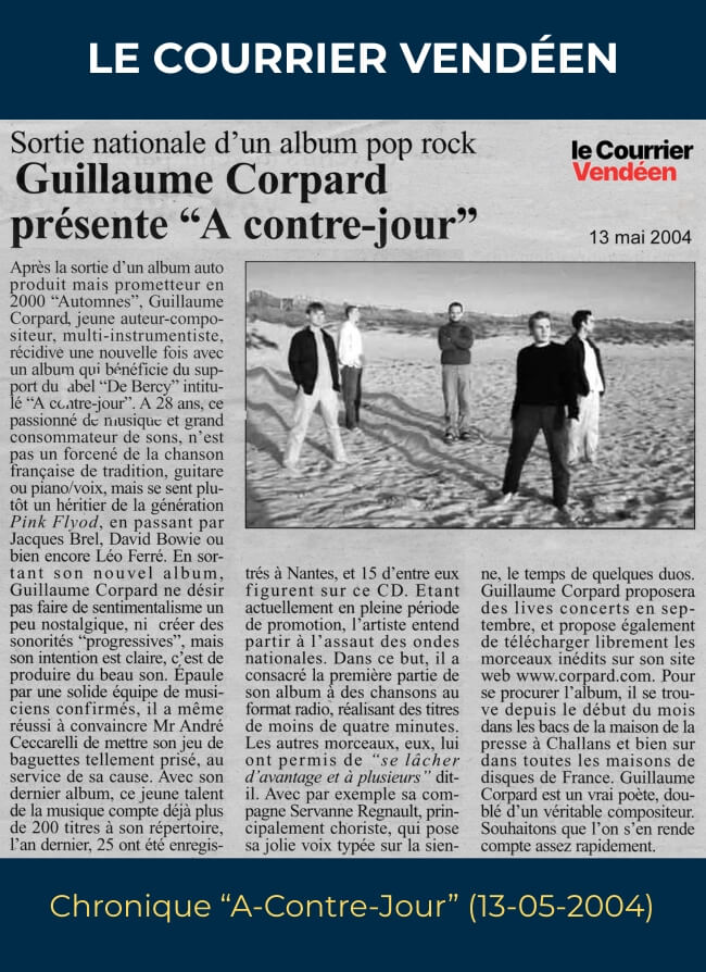 Article Courrier Vendéen - À Contre-Jour Guillaume Corpard (2004)